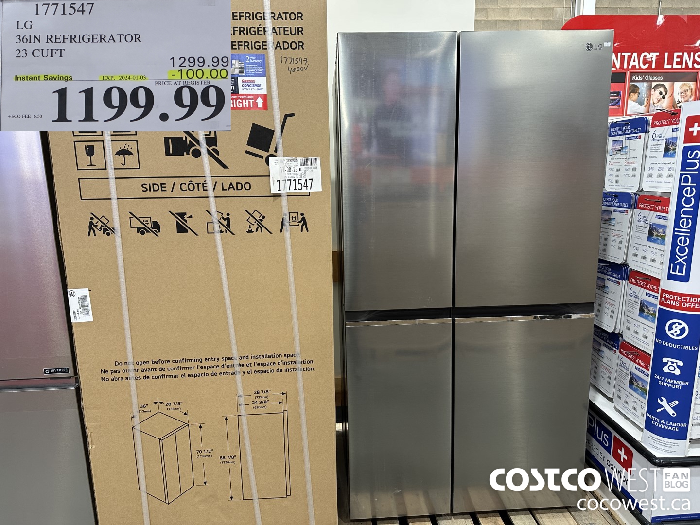 1771547 LG 36IN REFRIGERATOR 23 CUFT ($100.00 INSTANT SAVINGS EXPIRES ON 2024-01-03) $1199.99