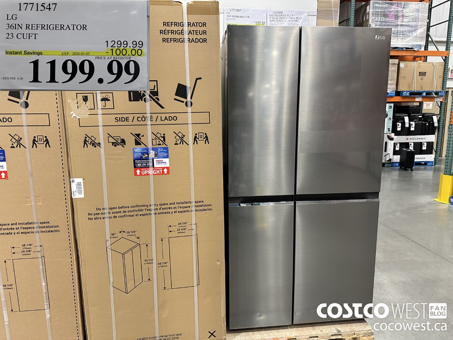 1771547 LG 36IN REFRIGERATOR 23 CUFT ($100.00 INSTANT SAVINGS EXPIRES ON 2024-01-03) $1199.99