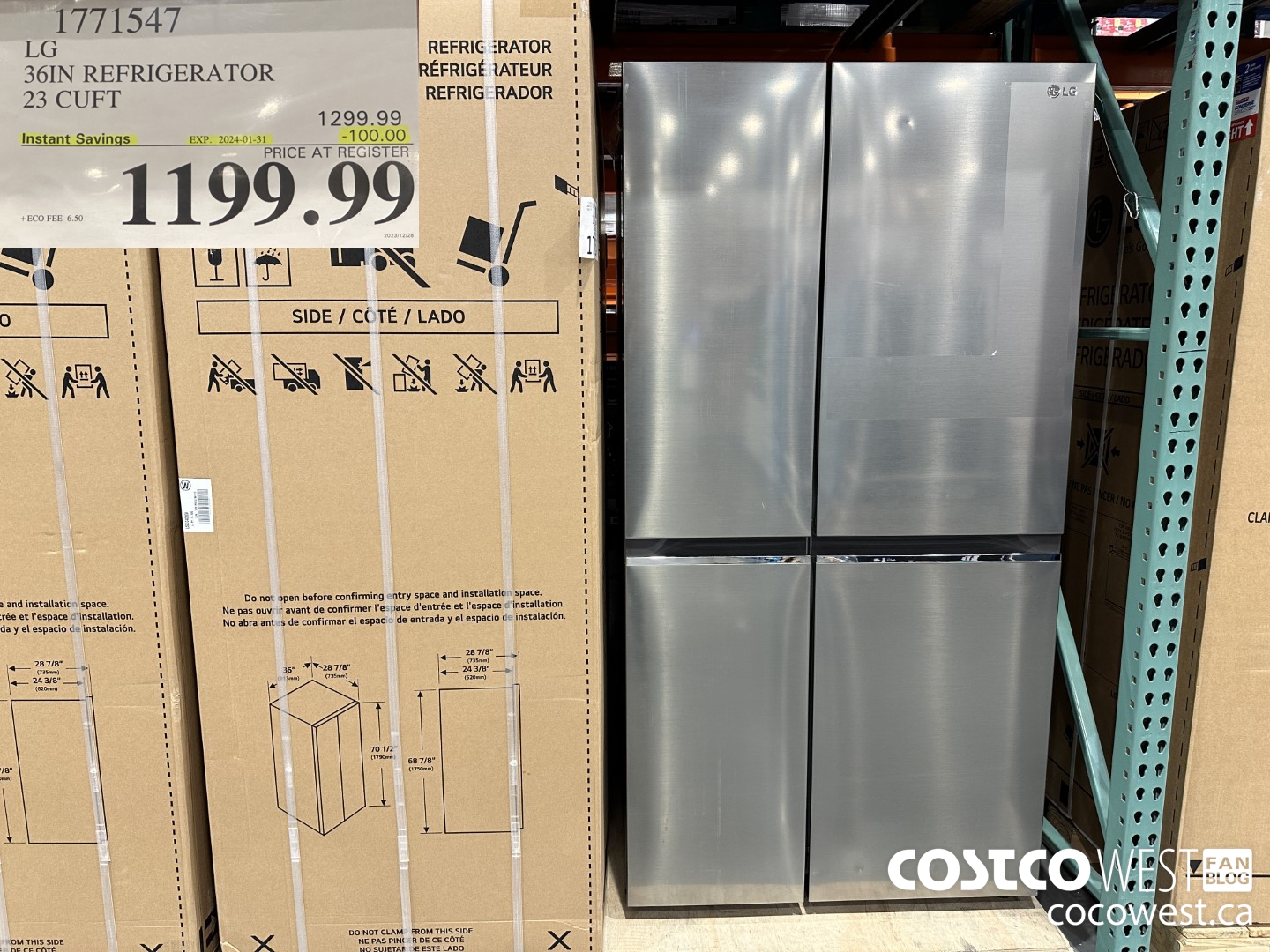 1771547 LG 36IN REFRIGERATOR 23 CUFT ($100.00 INSTANT SAVINGS EXPIRES ON 2024-01-31) $1199.99