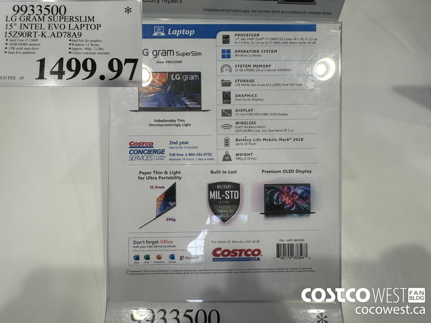 9933500 LG GRAM SUPERSLIM 15