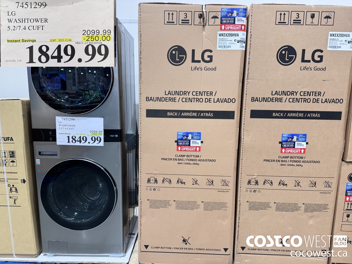 7451299 LG WASHTOWER 5.2/7.4 CUFT ($250.00 INSTANT SAVINGS EXPIRES ON 2023-12-06) $1849.99