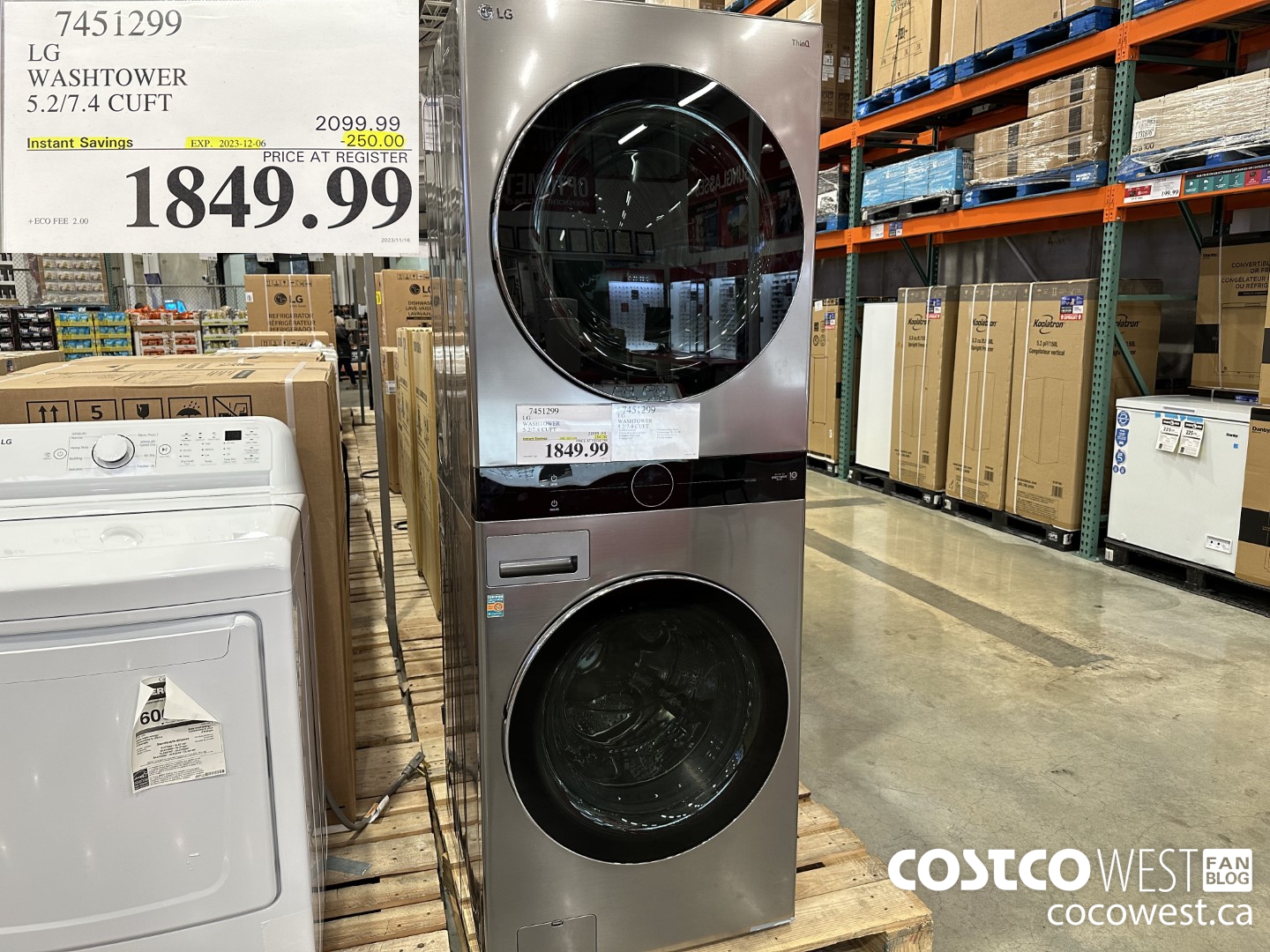 7451299 LG WASHTOWER 5.2/7.4 CUFT ($250.00 INSTANT SAVINGS EXPIRES ON 2023-12-06) $1849.99