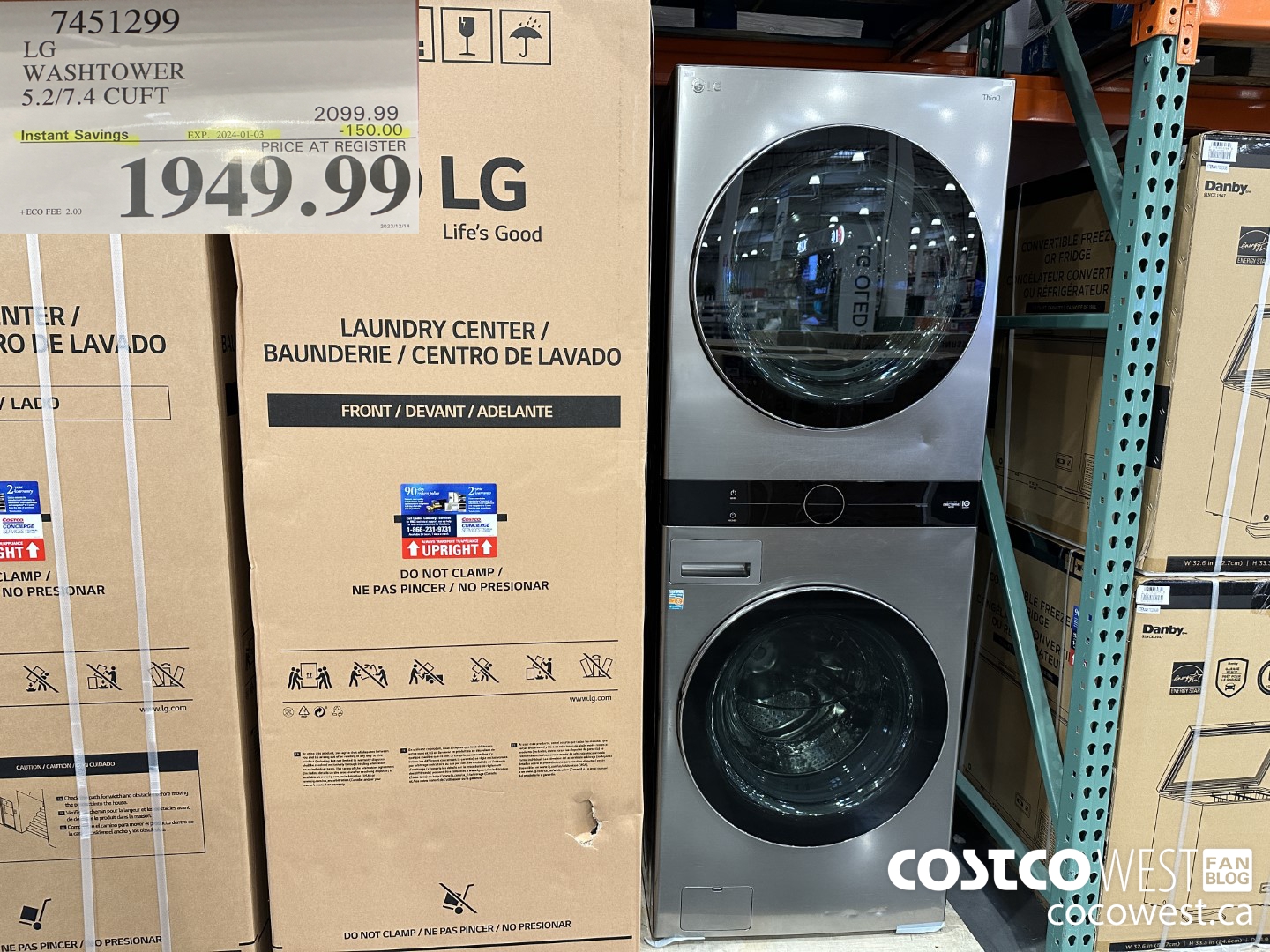 7451299 LG WASHTOWER 5.2/7.4 CUFT ($150.00 INSTANT SAVINGS EXPIRES ON 2024-01-03) $1949.99