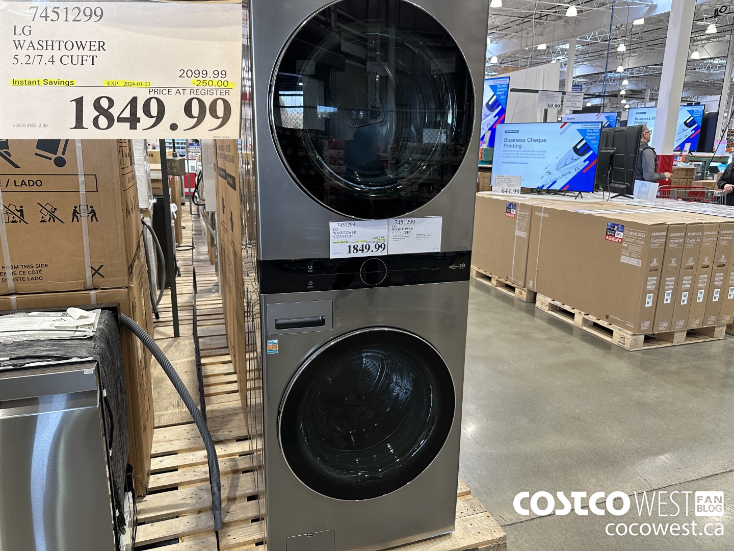 7451299 LG WASHTOWER 5.2/7.4 CUFT ($250.00 INSTANT SAVINGS EXPIRES ON 2024-01-03) $1849.99