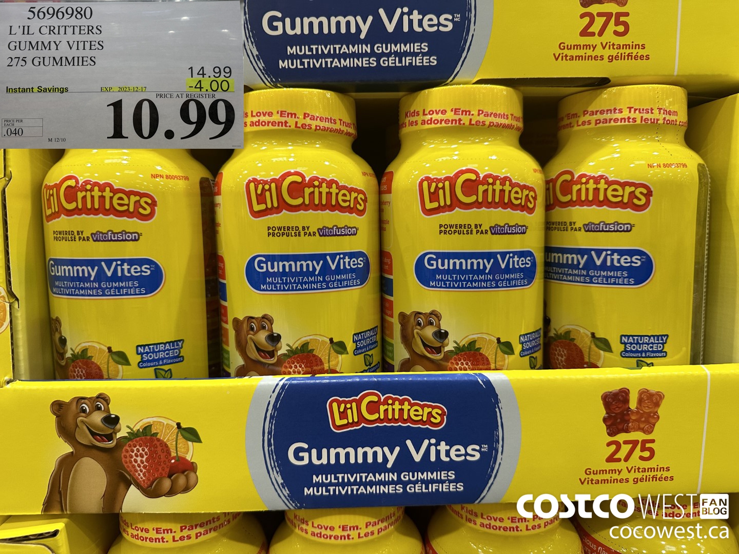 5696980 L'IL CRITTERS GUMMY VITES 275 GUMMIES ($4.00 INSTANT SAVINGS EXPIRES ON 2023-12-17) $10.99
