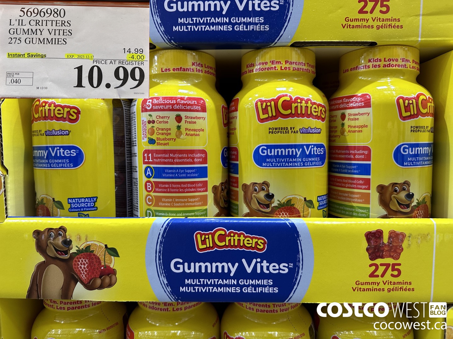 5696980 L'IL CRITTERS GUMMY VITES 275 GUMMIES ($4.00 INSTANT SAVINGS EXPIRES ON 2023-12-17) $10.99