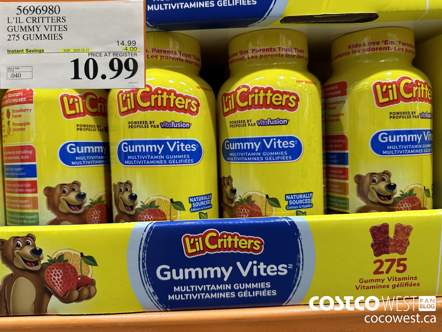 5696980 L'IL CRITTERS GUMMY VITES 275 GUMMIES ($4.00 INSTANT SAVINGS EXPIRES ON 2023-12-17) $10.99