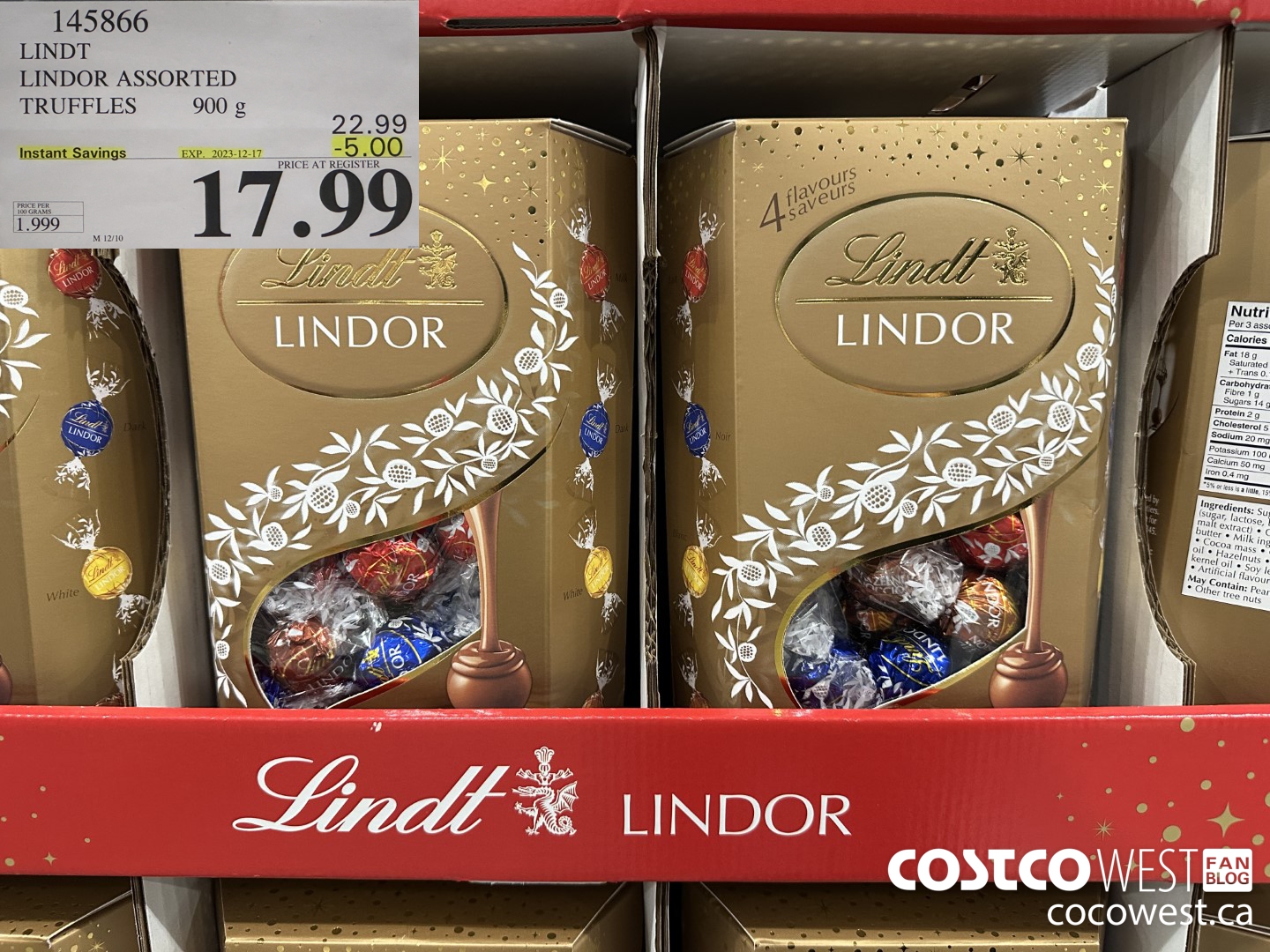 145866 LINDT LINDOR ASSORTED TRUFFLES 900g ($5.00 INSTANT SAVINGS EXPIRES ON 2023-12-17) $17.99
