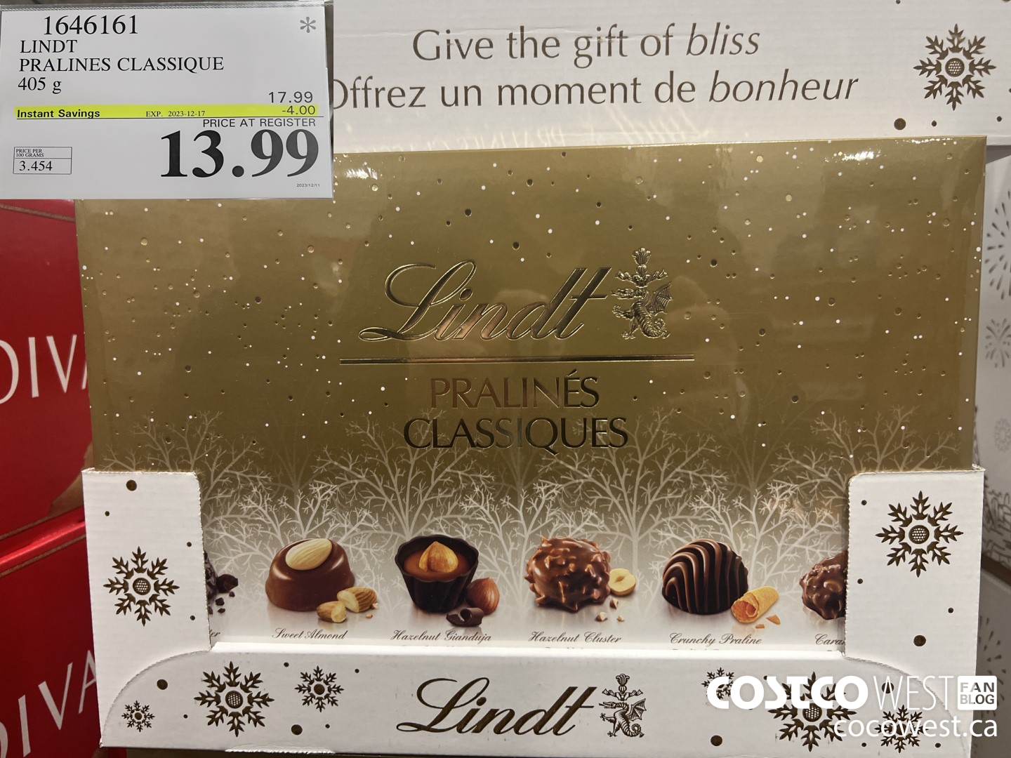 1646161 LINDT PRALINES CLASSIQUE 405G ($4.00 INSTANT SAVINGS EXPIRES ON 2023-12-17) $13.99
