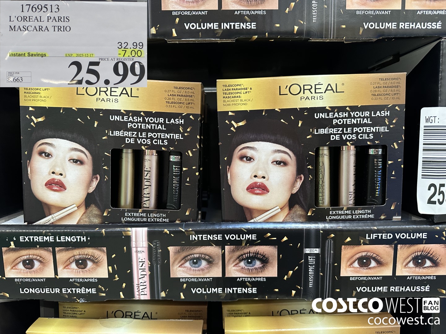 1769513 L'OREAL PARIS MASCARA TRIO ($7.00 INSTANT SAVINGS EXPIRES ON 2023-12-17) $25.99