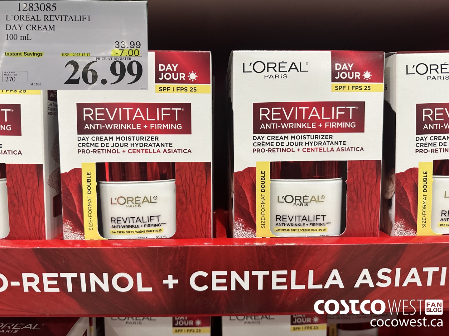 1283085 L'OREAL REVITALIFT DAY CREAM 100 mL ($7.00 INSTANT SAVINGS EXPIRES ON 2023-12-17) $26.99
