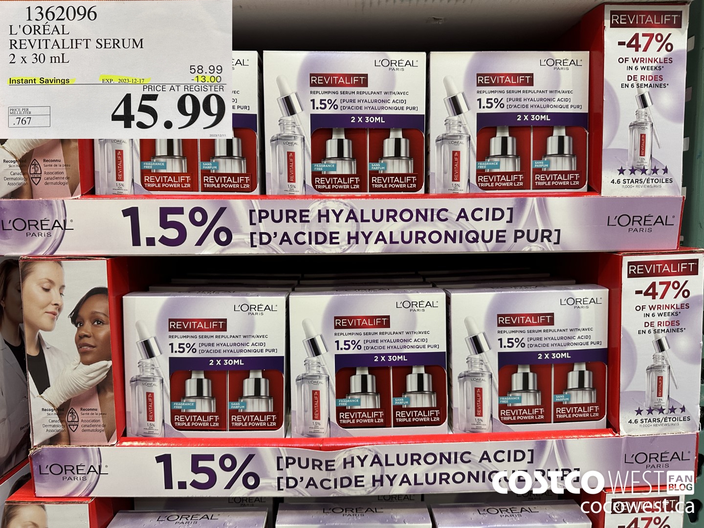 1362096 L'OREAL REVITALIFT SERUM 2 X 30 ML ($13.00 INSTANT SAVINGS EXPIRES ON 2023-12-17) $45.99