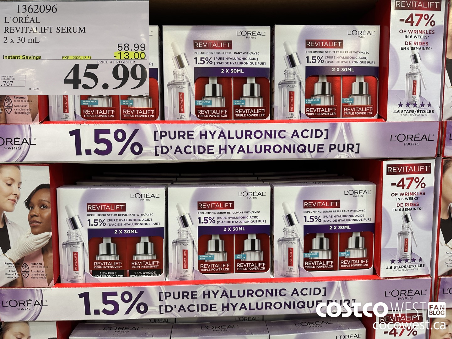 1362096 L'OREAL REVITALIFT SERUM 2 X 30 ML ($13.00 INSTANT SAVINGS EXPIRES ON 2023-12-31) $45.99