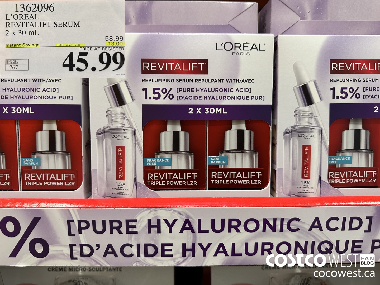 1362096 L'OREAL REVITALIFT SERUM 2 X 30 ML ($13.00 INSTANT SAVINGS EXPIRES ON 2023-12-31) $45.99