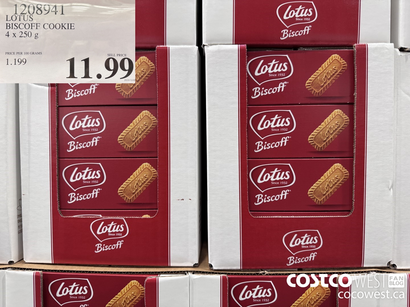 1208941 LOTUS BISCOFF COOKIE 4 x 250 g $11.99