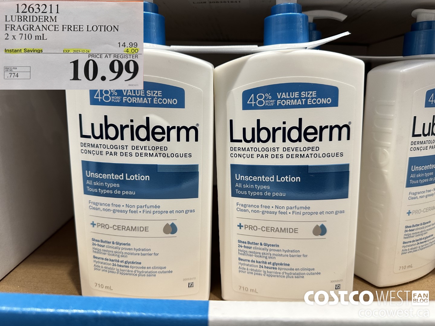 1263211 LUBRIDERM FRAGRANCE FREE LOTION 2 X 710ML ($4.00 INSTANT SAVINGS EXPIRES ON 2023-12-24) $10.99
