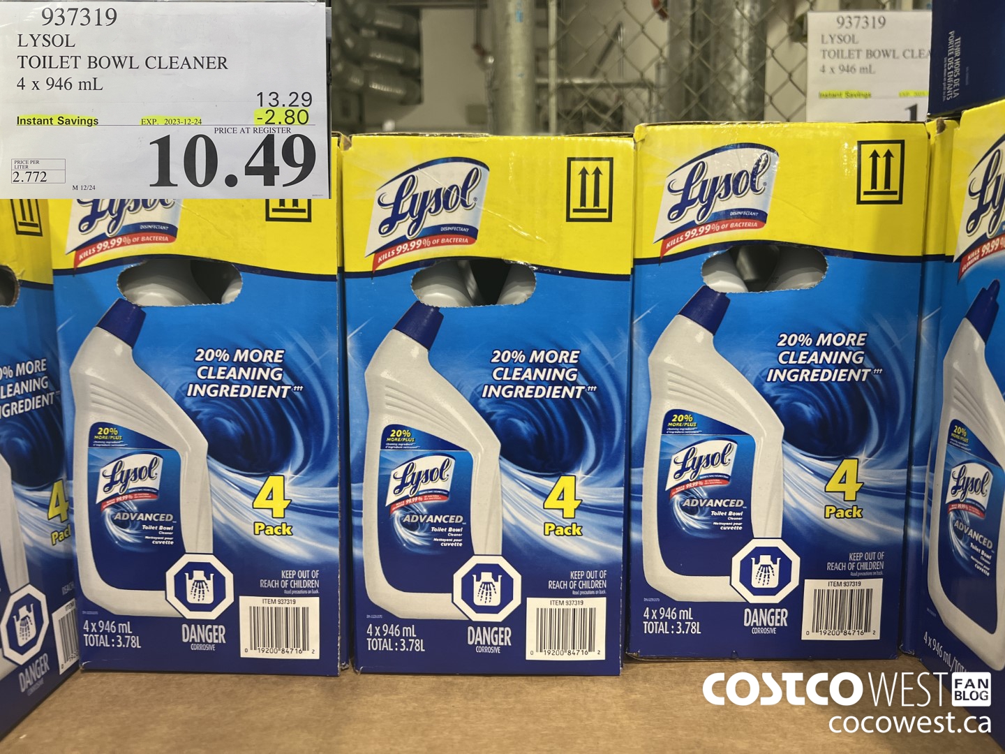 937319 LYSOL TOILET BOWL CLEANER 4 x 946 ML ($2.80 INSTANT SAVINGS EXPIRES ON 2023-12-24) $10.49
