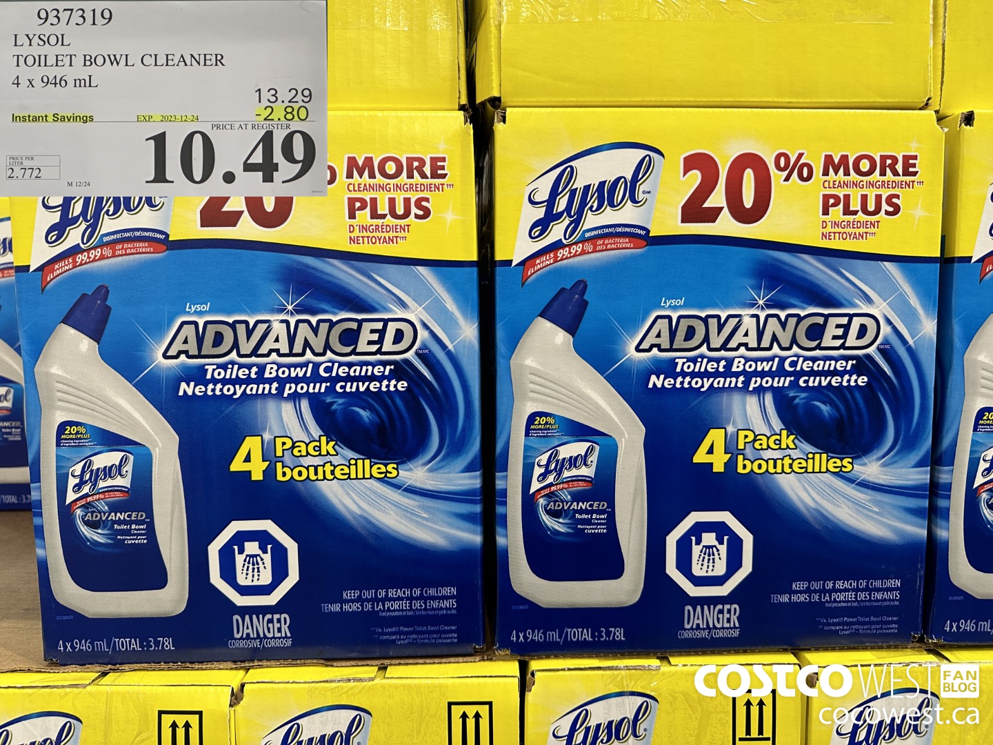 937319 LYSOL TOILET BOWL CLEANER 4 x 946 ML ($2.80 INSTANT SAVINGS EXPIRES ON 2023-12-24) $10.49