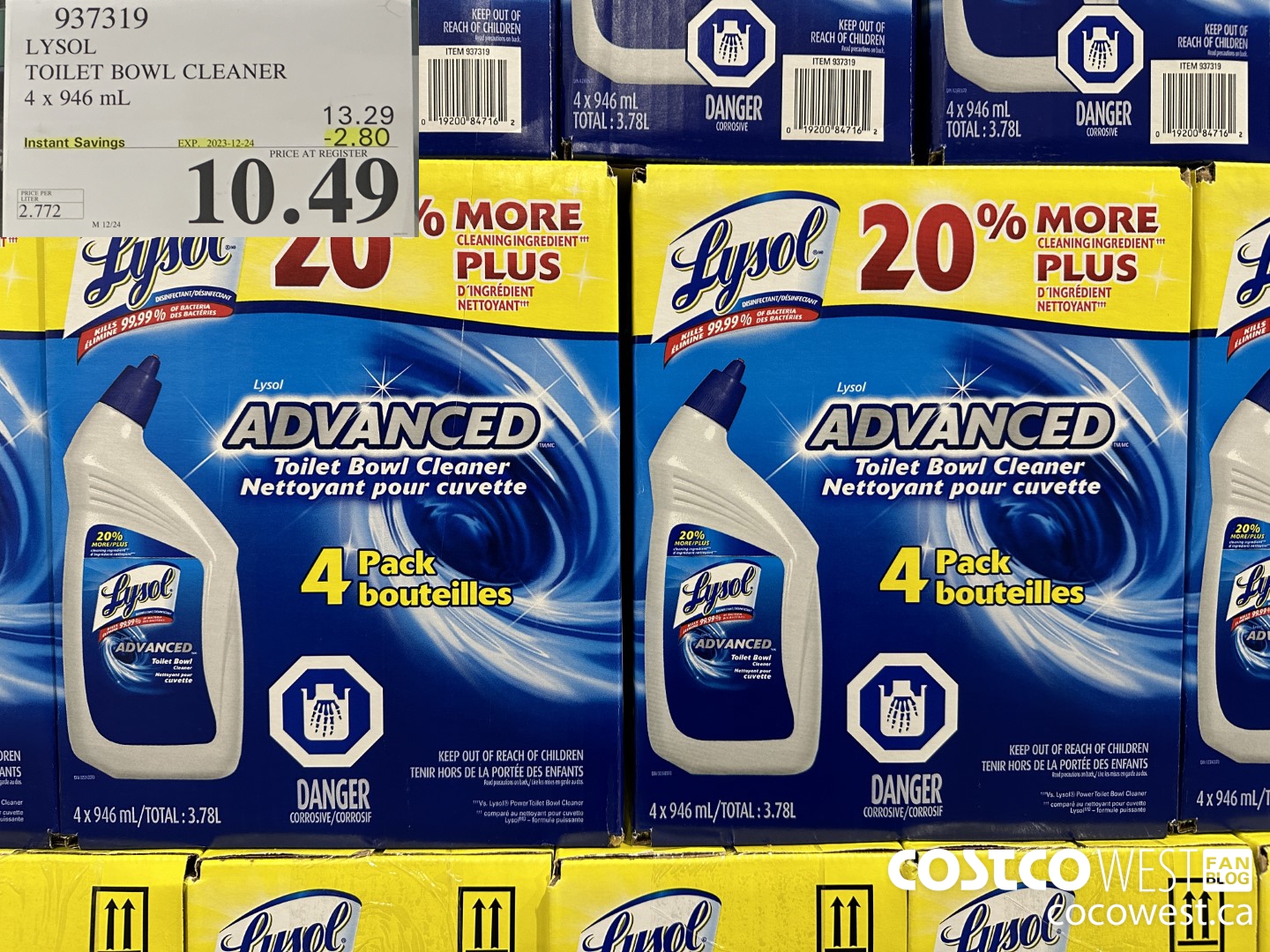 937319 LYSOL TOILET BOWL CLEANER 4 x 946 ML ($2.80 INSTANT SAVINGS EXPIRES ON 2023-12-24) $10.49