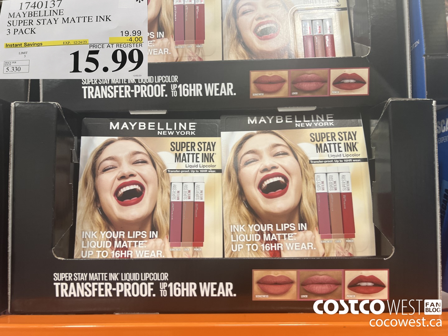1740137 MAYBELLINE SUPER STAY MATTE INK 3 PACK ($4.00 INSTANT SAVINGS EXPIRES ON 2023-12-24) $15.99