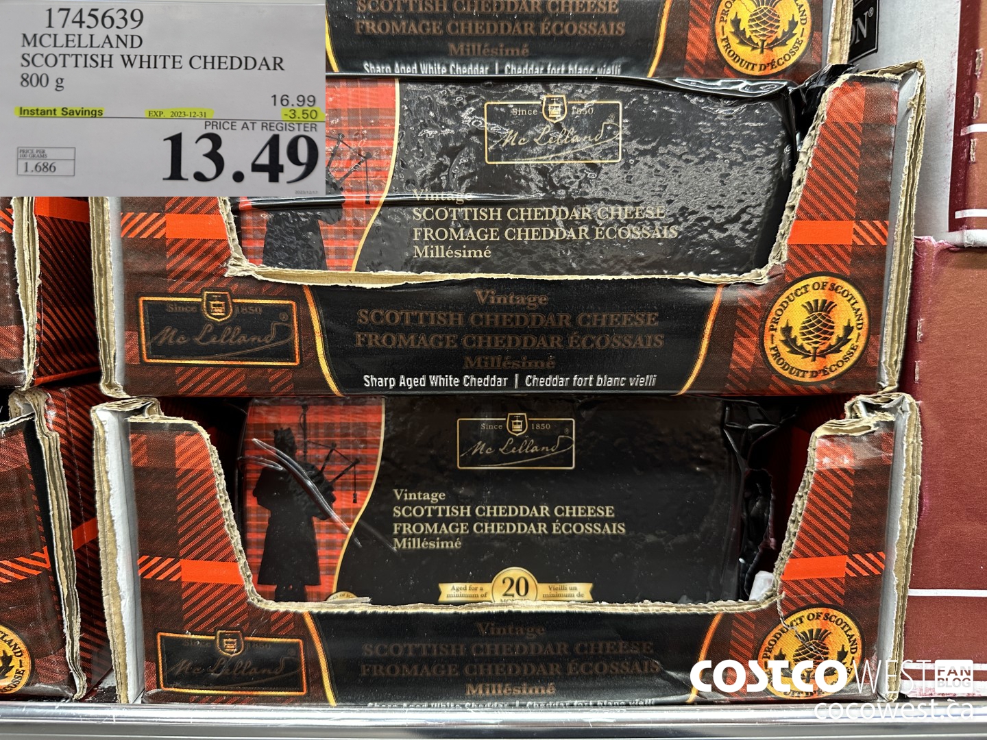 1745639 MCLELLAND SCOTTISH WHITE CHEDDAR 800G ($3.50 INSTANT SAVINGS EXPIRES ON 2023-12-31) $13.49