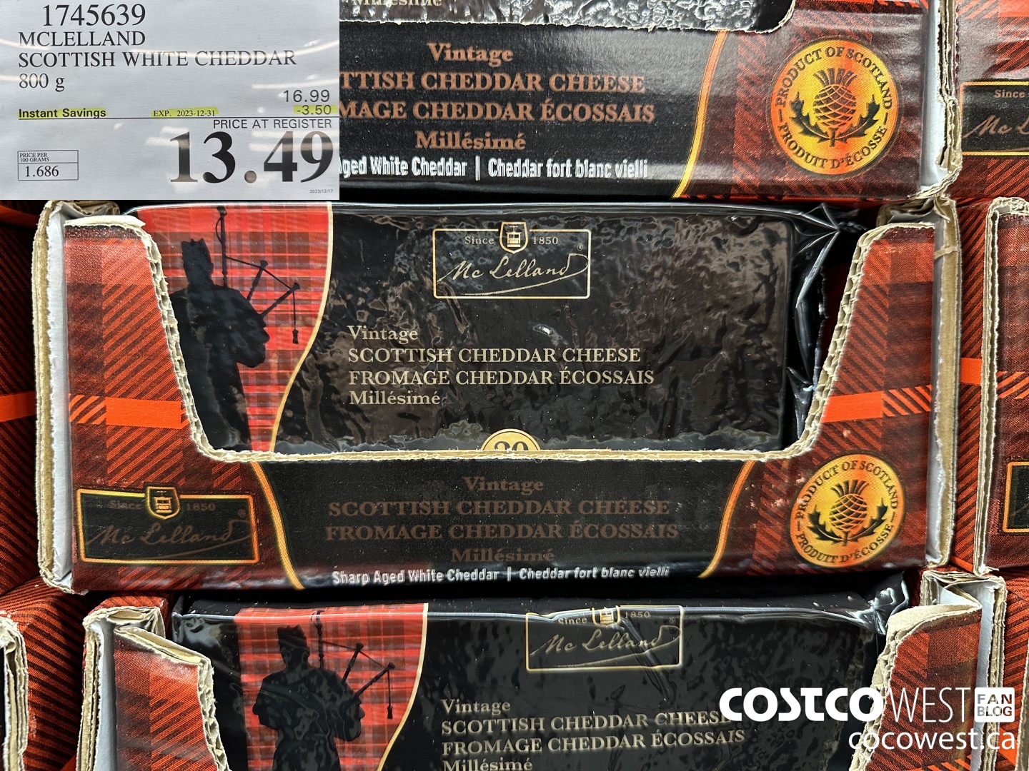 1745639 MCLELLAND SCOTTISH WHITE CHEDDAR 800G ($3.50 INSTANT SAVINGS EXPIRES ON 2023-12-31) $13.49