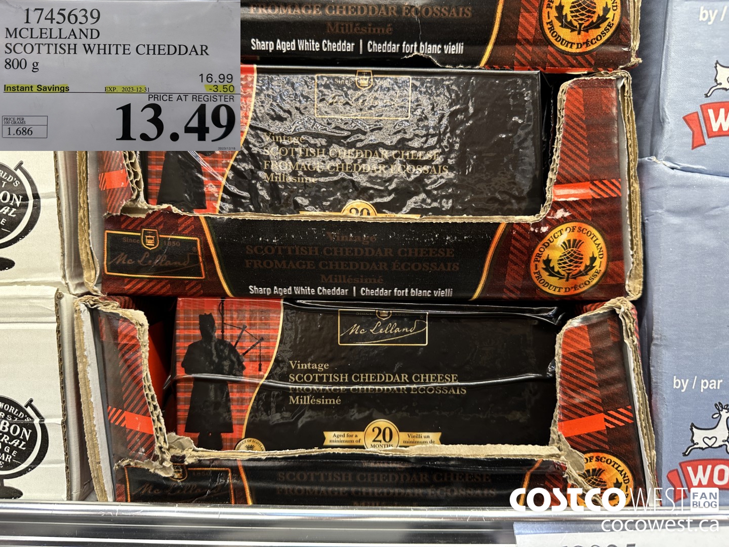 1745639 MCLELLAND SCOTTISH WHITE CHEDDAR 800G ($3.50 INSTANT SAVINGS EXPIRES ON 2023-12-31) $13.49