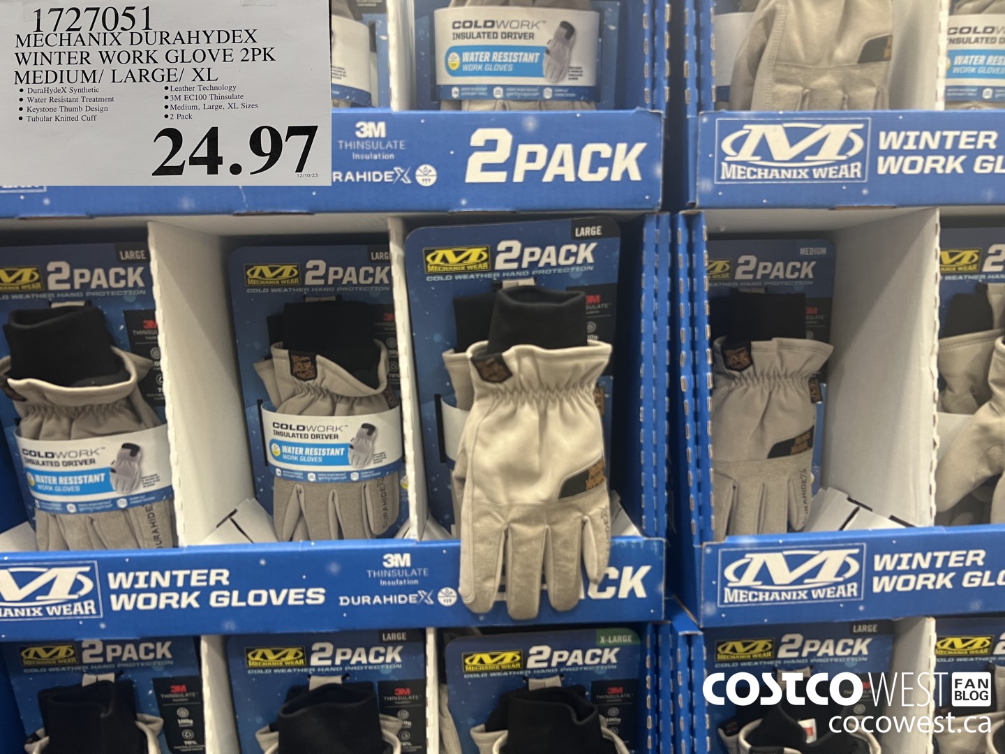 1727051 MECHANIX DURAHYDEX WINTER WORK GLOVE 2PK MEDIUM /LARGE/XL $24.97
