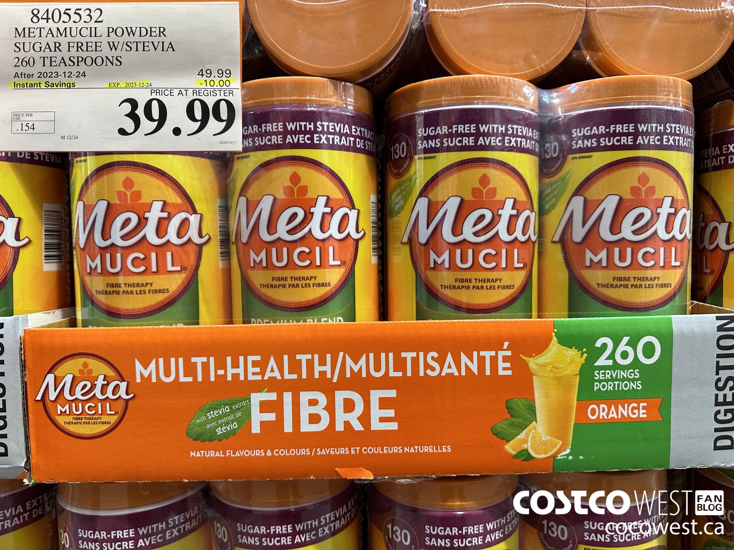 8405532 METAMUCIL POWDER SUGAR FREE W/STEVIA 260 TEASPOONS  ($10.00 INSTANT SAVINGS EXPIRES ON 2023-12-24) $39.99