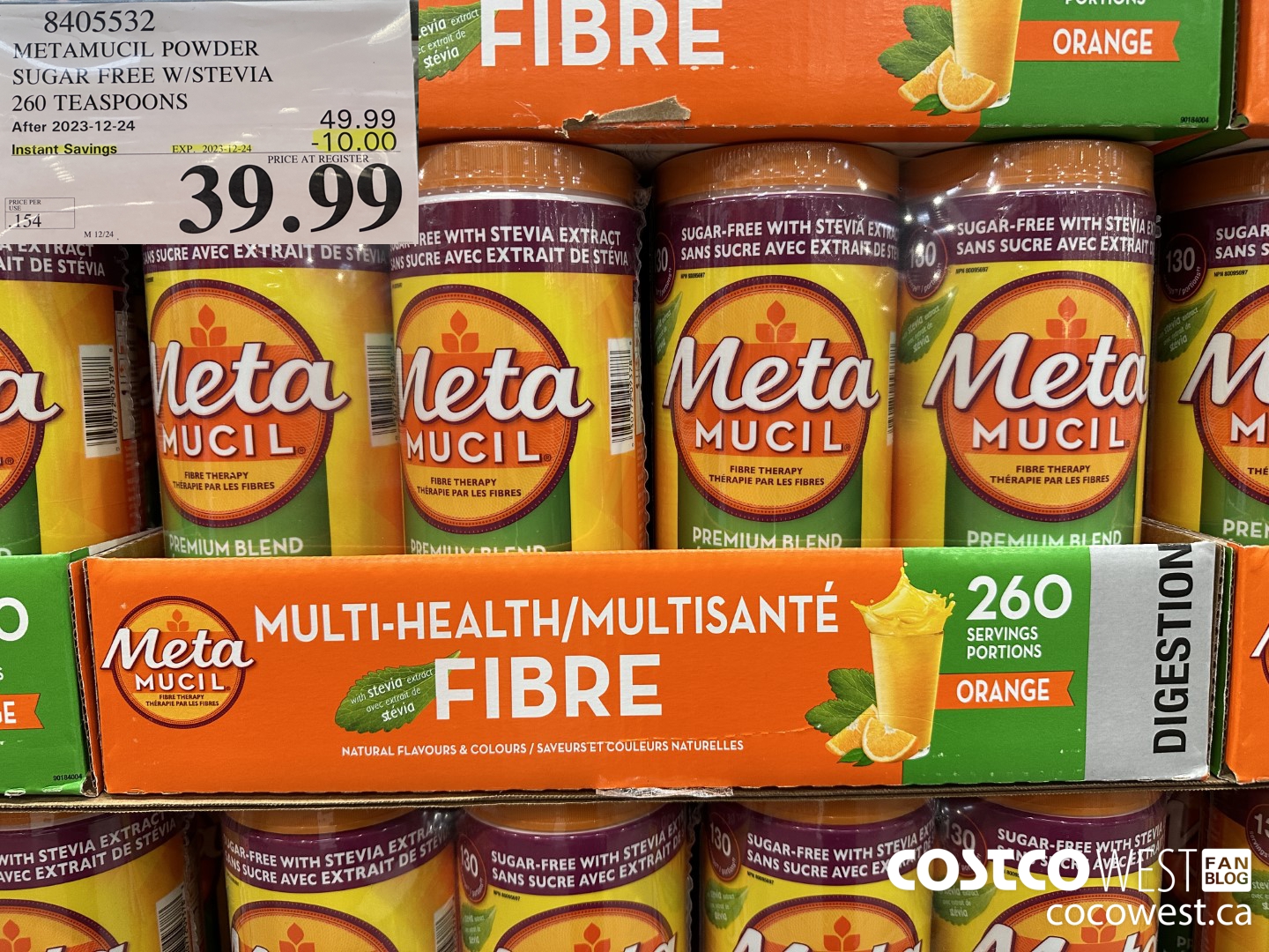 8405532 METAMUCIL POWDER SUGAR FREE W/STEVIA 260 TEASPOONS  ($10.00 INSTANT SAVINGS EXPIRES ON 2023-12-24) $39.99