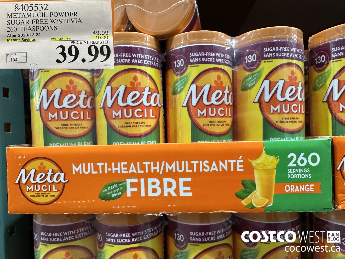 8405532 METAMUCIL POWDER SUGAR FREE W/STEVIA 260 TEASPOONS  ($10.00 INSTANT SAVINGS EXPIRES ON 2023-12-24) $39.99