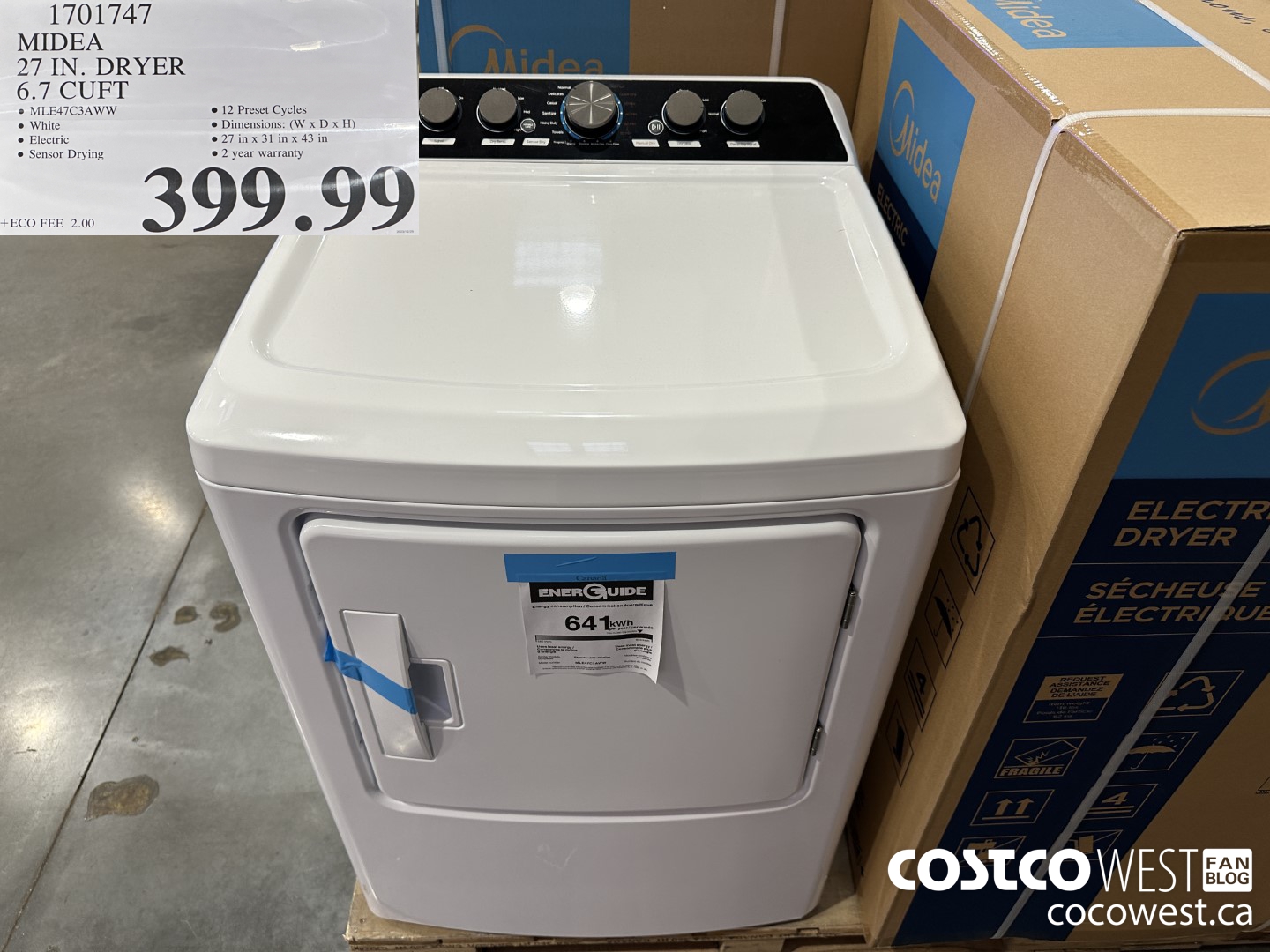 1701747 MIDEA 27 IN. DRYER 6-CUFL $399.99