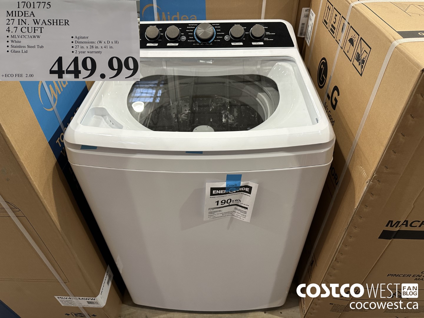 1701775 MIDEA 27 IN. WASHER 4.7 CUFT $449.99