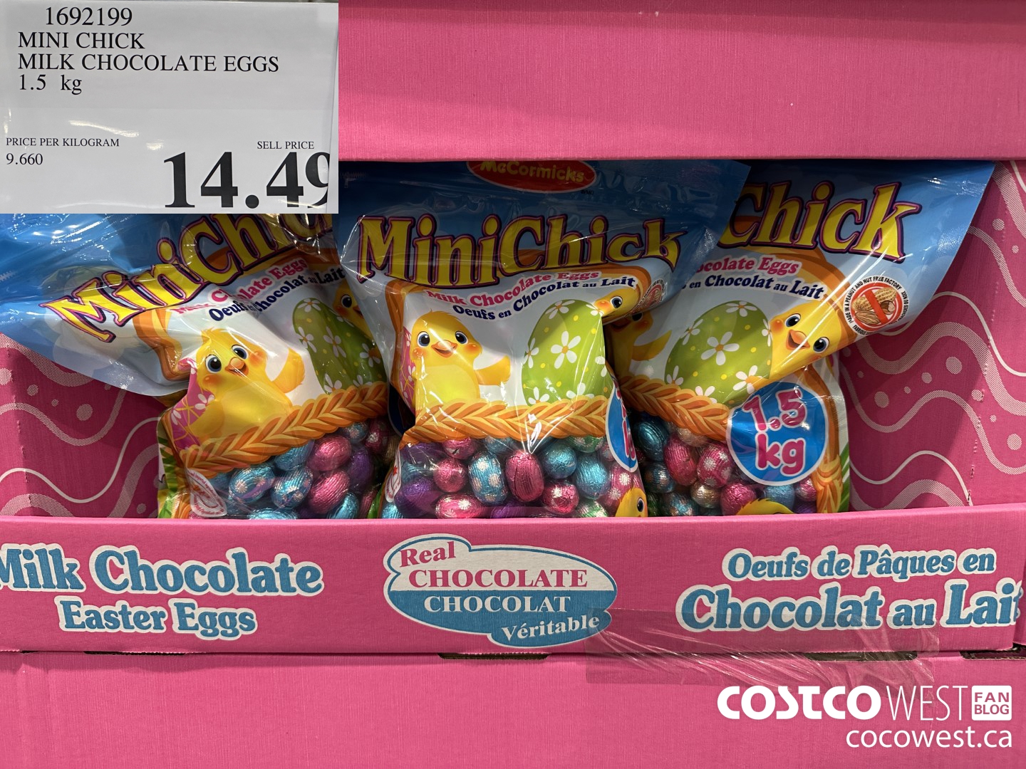 1692199 MINI CHICK MILK CHOCOLATE EGGS 1.5 KG $14.49