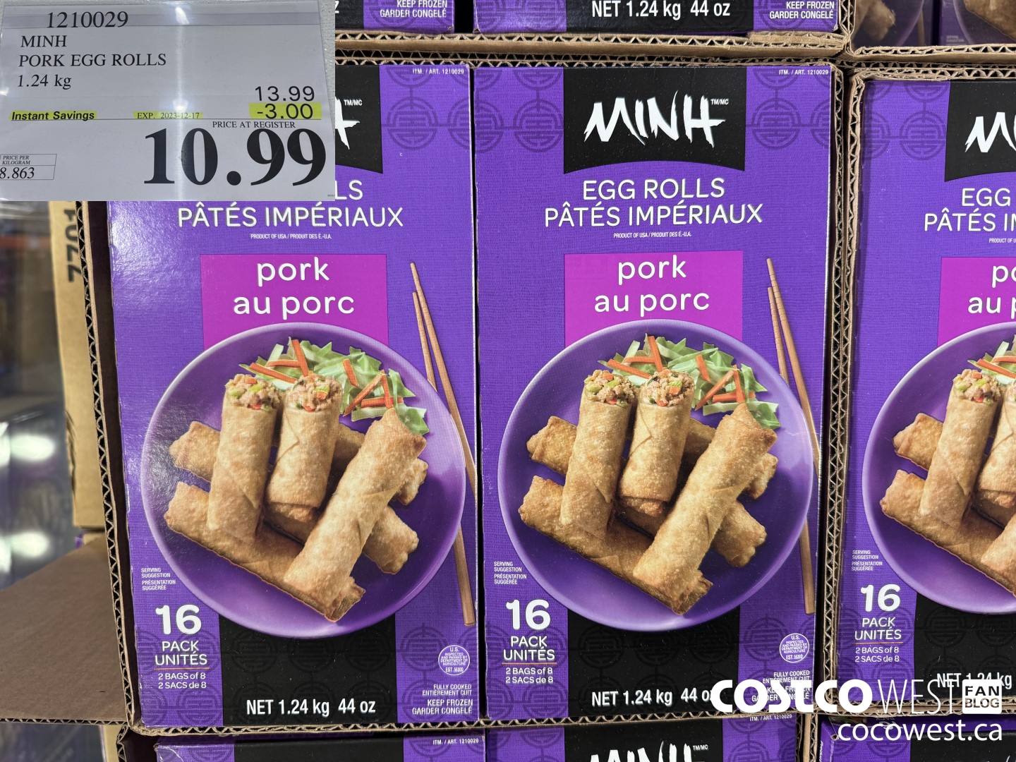 1210029 MINI PORK EGG ROLLS 1.24 kg ($3.00 INSTANT SAVINGS EXPIRES ON 2023-12-17) $10.99