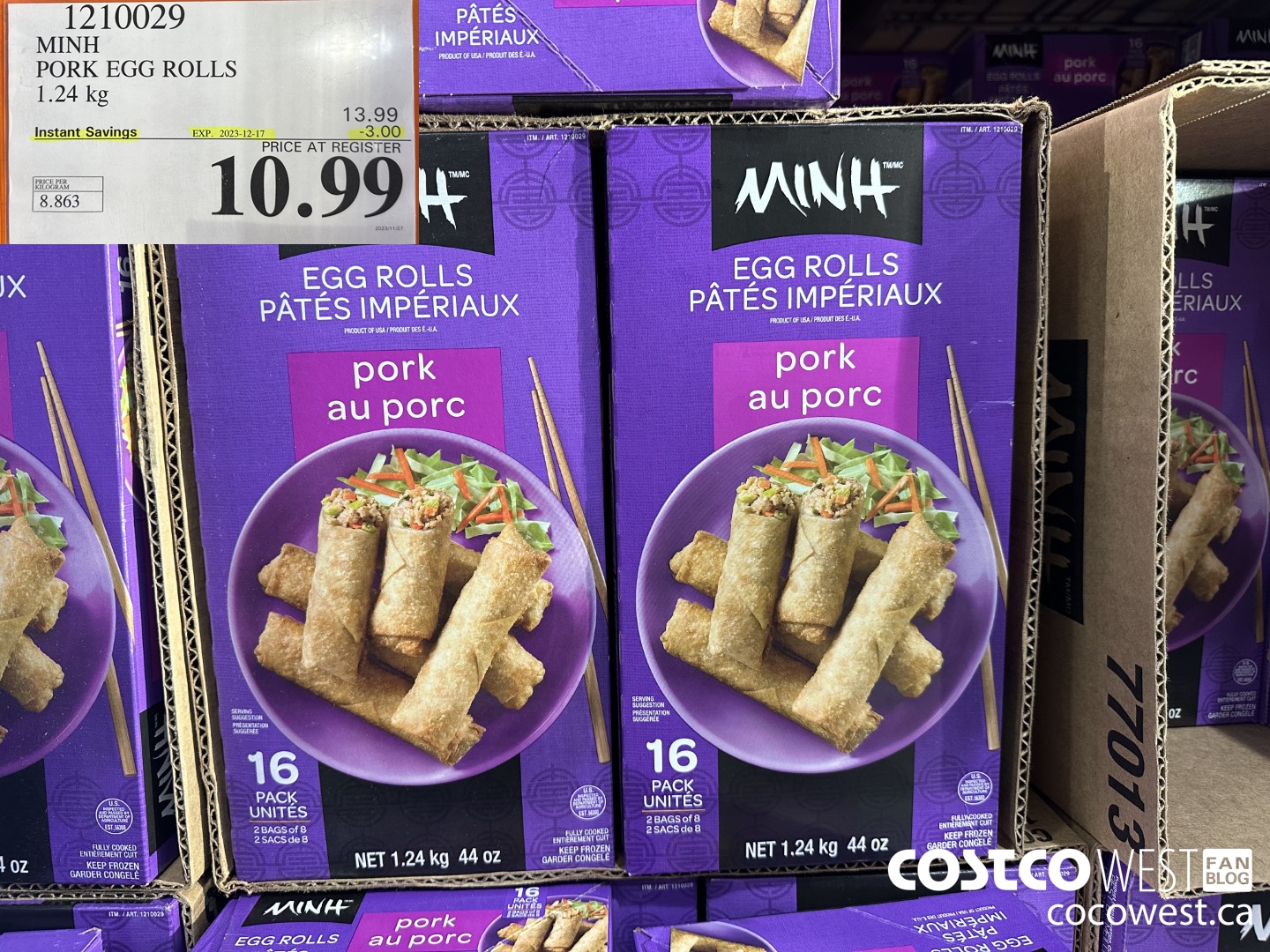 1210029 MINI PORK EGG ROLLS 1.24 kg ($3.00 INSTANT SAVINGS EXPIRES ON 2023-12-17) $10.99
