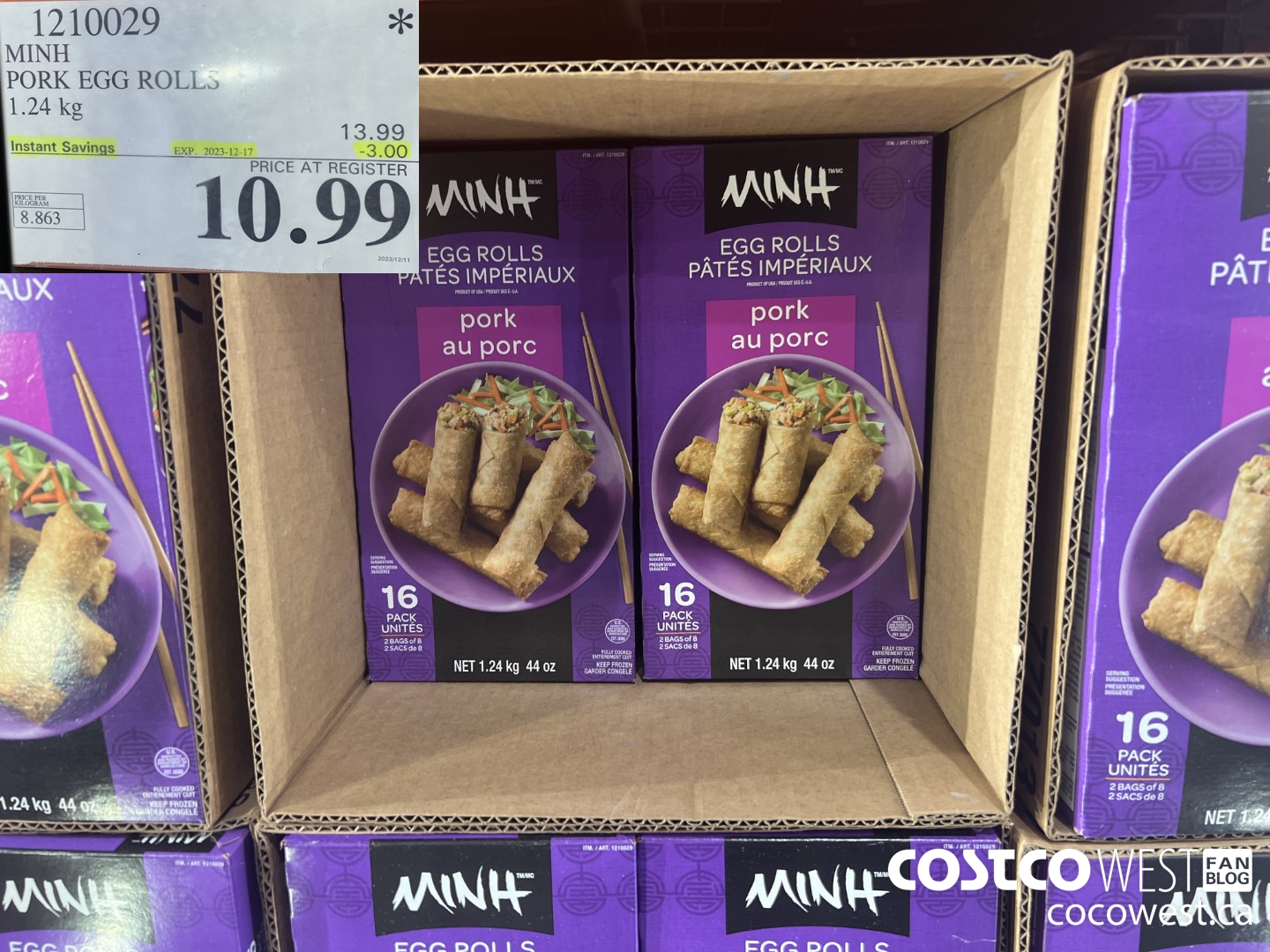 1210029 MINI PORK EGG ROLLS 1.24 kg ($3.00 INSTANT SAVINGS EXPIRES ON 2023-12-17) $10.99