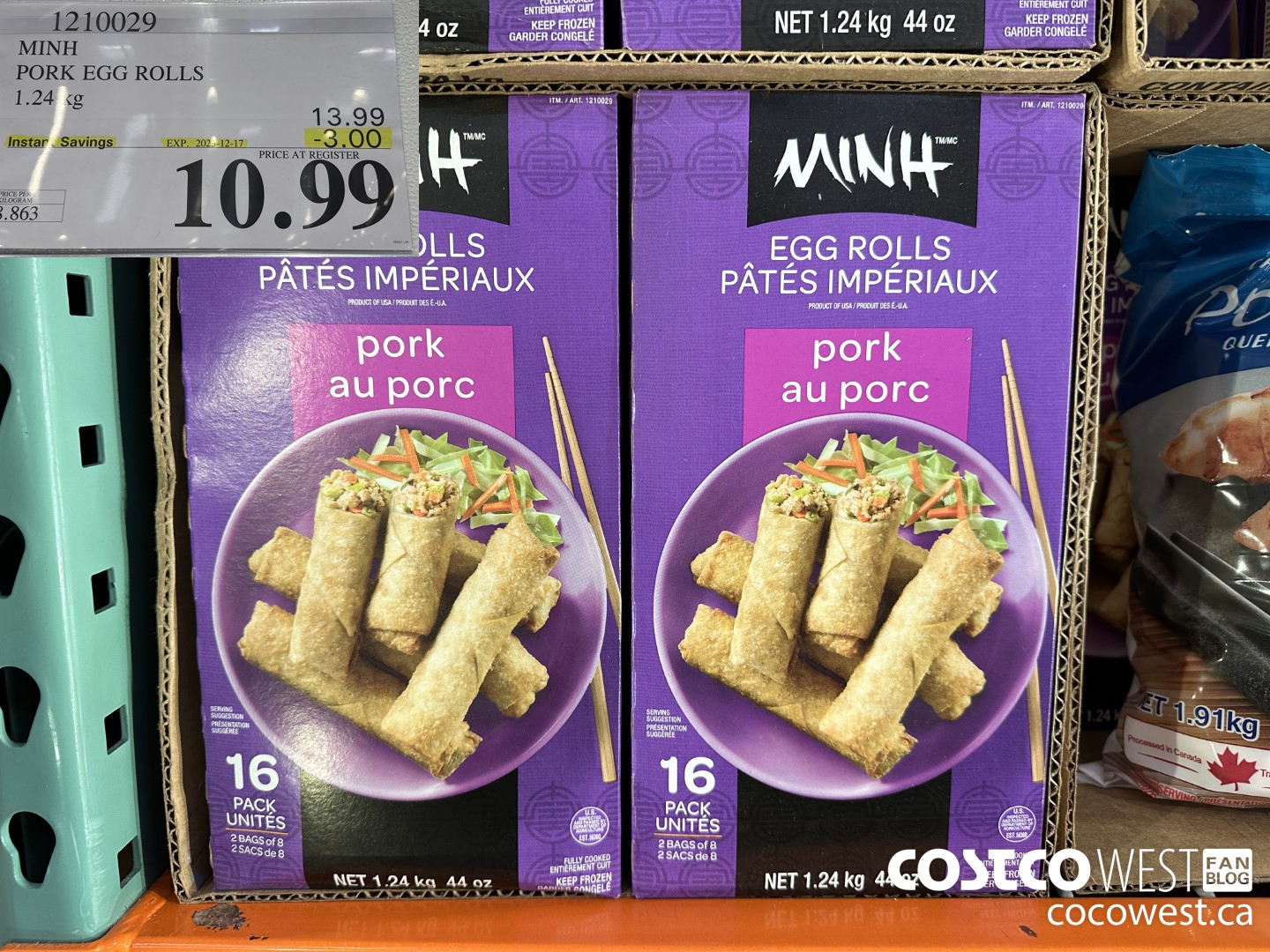 1210029 MINI PORK EGG ROLLS 1.24 kg ($3.00 INSTANT SAVINGS EXPIRES ON 2023-12-17) $10.99