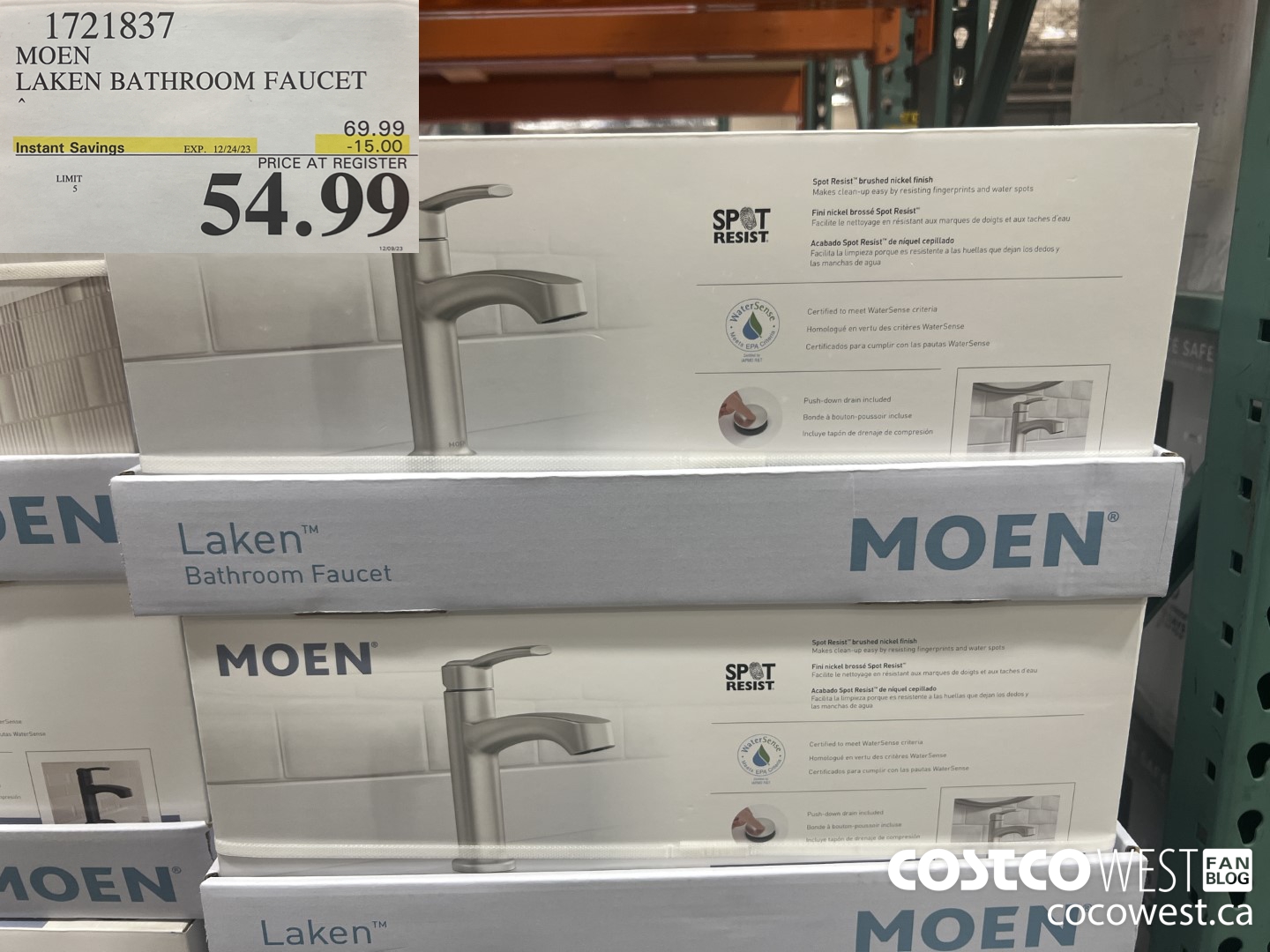 1721837 MOEN LAKEN BATHROOM FAUCET ($15.00 INSTANT SAVINGS EXPIRES ON 2023-12-24) $54.99