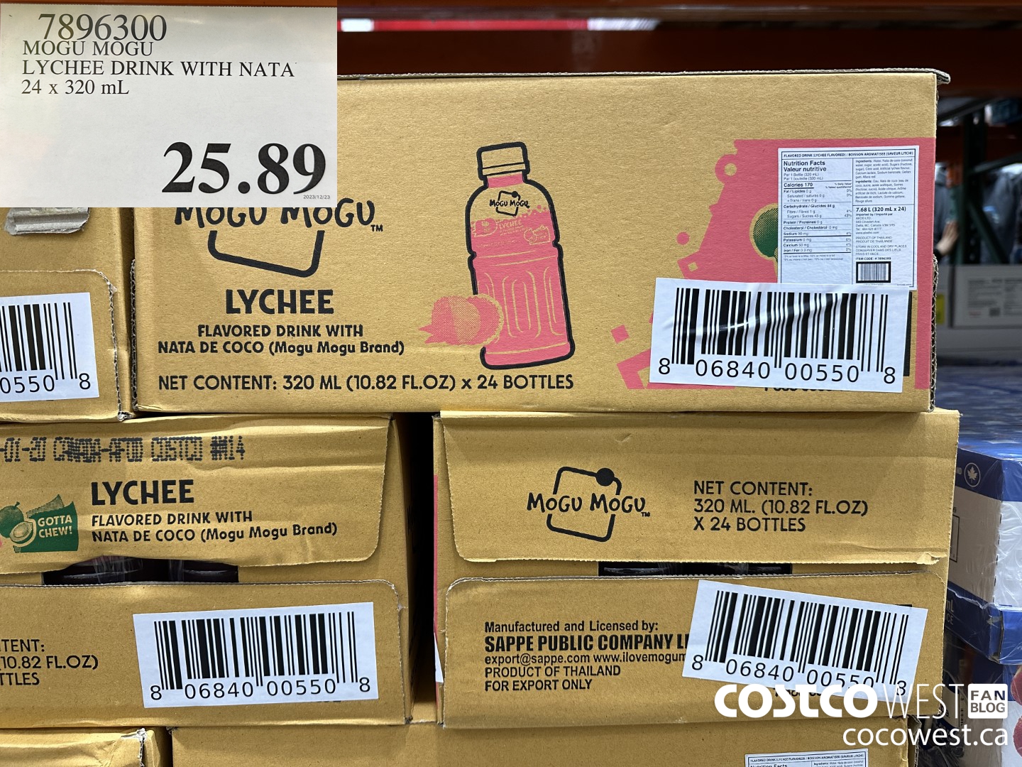 7896300 MOGU MOGU LYCHEE DRINK WITH NATA 24 X 320 ML $25.89