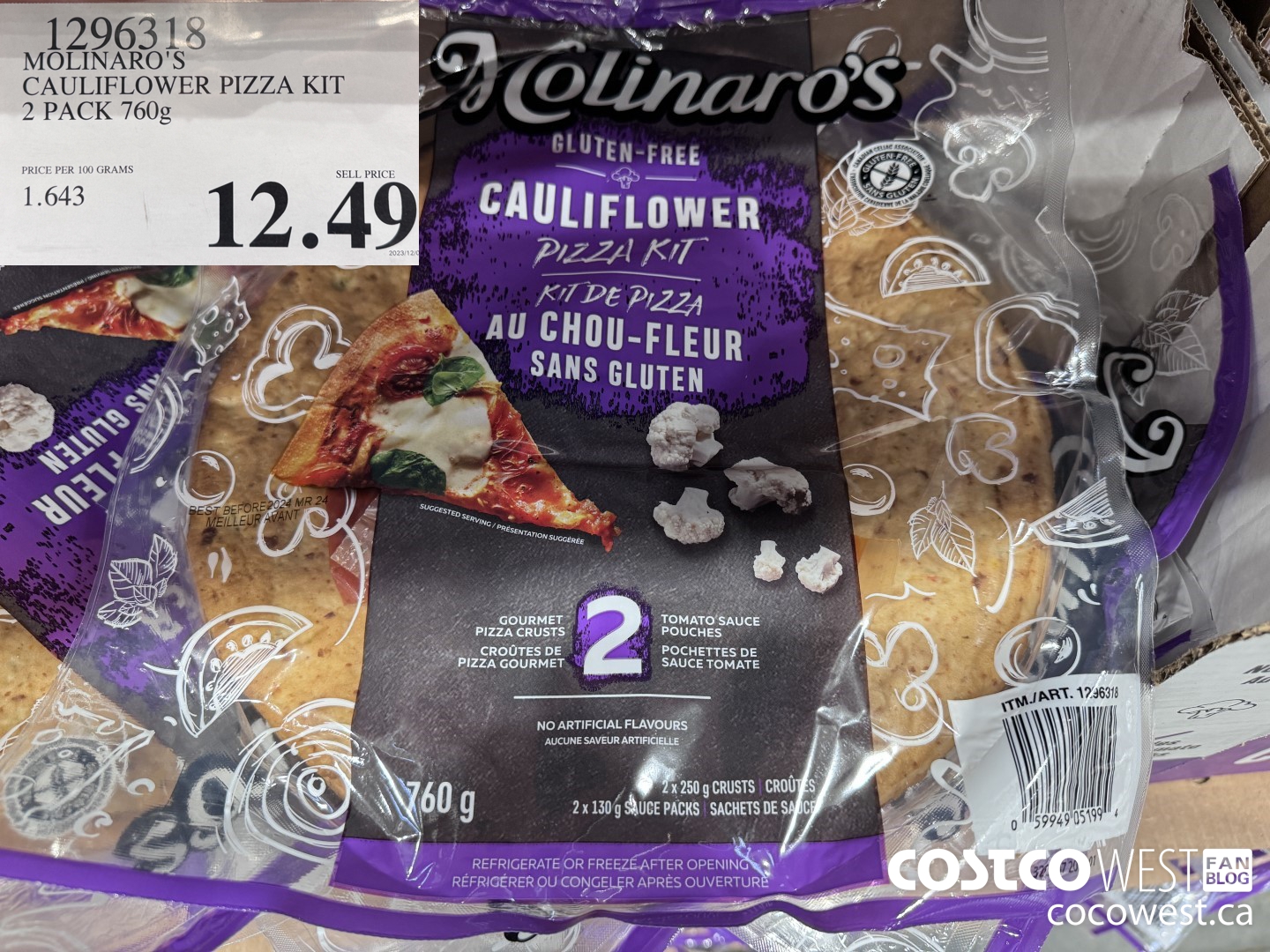 1296318 MOLINARO'S CAULIFLOWER PIZZA KIT 2 PACK 760g $12.49