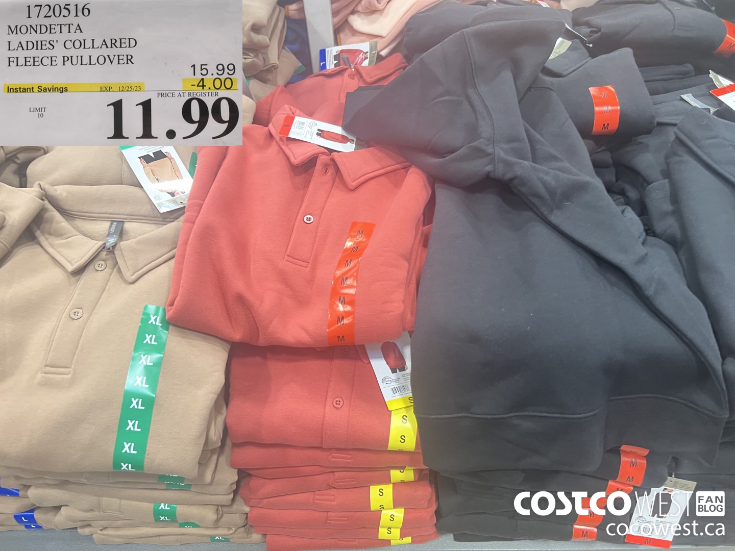 1720516 MONDETTA LADIES' COLLARED FLEECE PULLOVER ($4.00 INSTANT SAVINGS EXPIRES ON 2023-12-25) $11.99