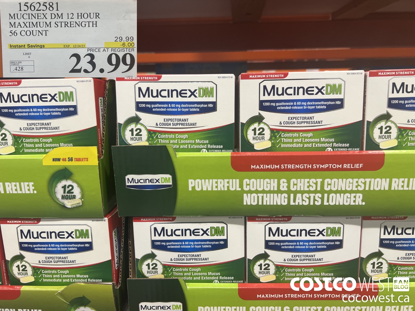 1562581 MUCINEX DM 12 HOUR MAXIMUM STRENGTH 56 COUNT ($6.00 INSTANT SAVINGS EXPIRES ON 2023-12-24) $23.99