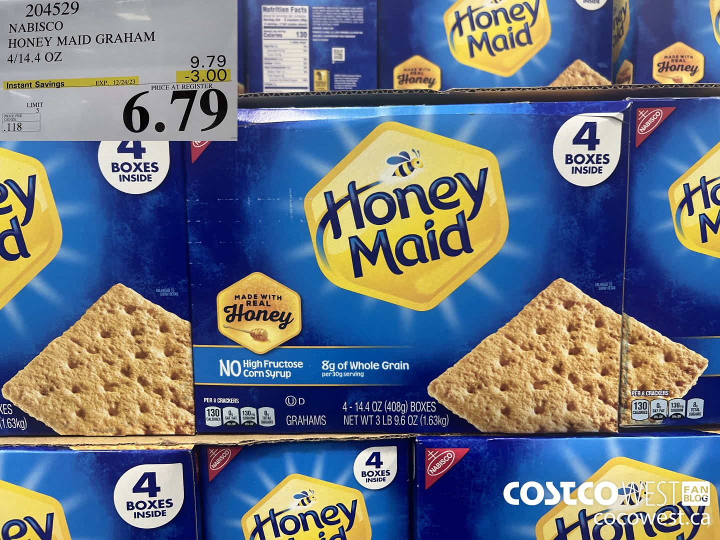 204529 NABISCO HONEY MAID GRAHAM 4/14.4 OZ ($3.00 INSTANT SAVINGS EXPIRES ON 2023-12-24) $6.79