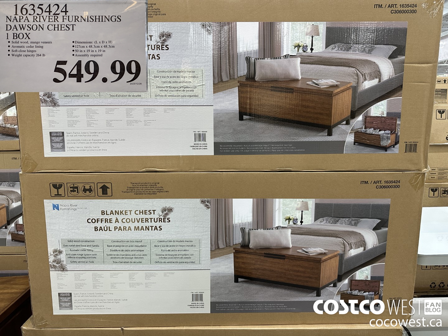 1635424 NAPA RIVER FURNISHINGS DAWSON CHEST 1 BOX $549.99