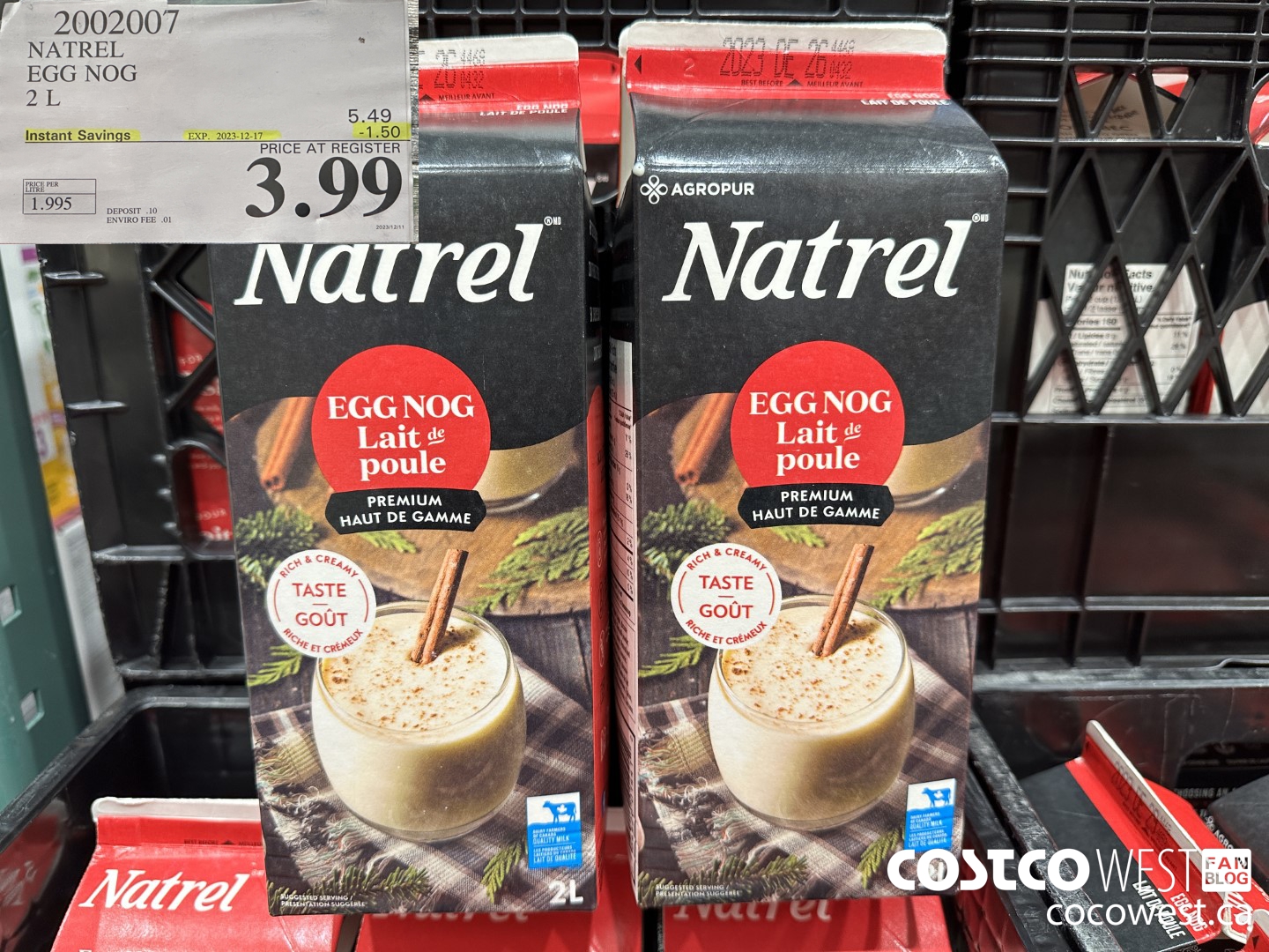 2002007 NATREL EGG NOG 2 L ($1.50 INSTANT SAVINGS EXPIRES ON 2023-12-17) $3.99