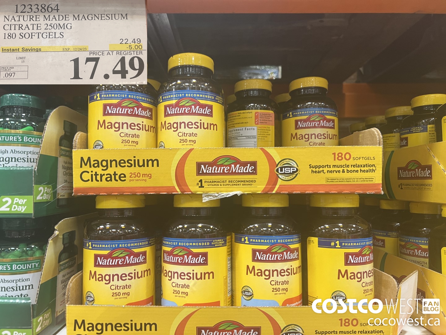 1233864 NATURE MADE MAGNESIUM CITRATE 250MG 180 SOFTGELS ($5.00 INSTANT SAVINGS EXPIRES ON 2023-12-24) $17.49