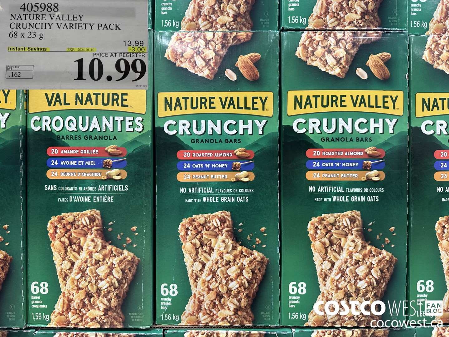405988 NATURE VALLEY CRUNCHY VARIETY PACK OF 68 X 23 G ($3.00 INSTANT SAVINGS EXPIRES ON 2024-01-10) $10.99