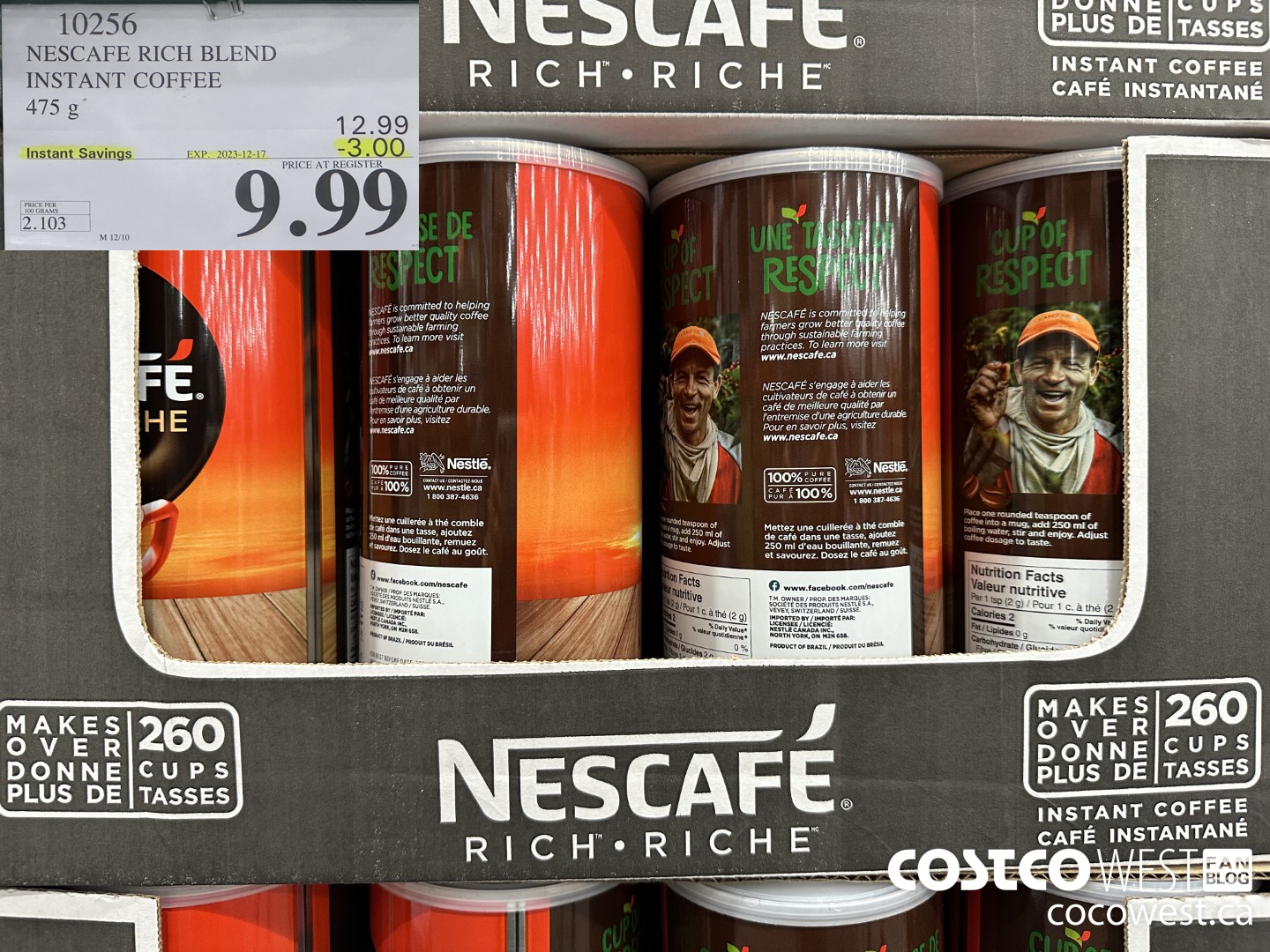10256 NESCAFE RICH BLEND INSTANT COFFEE 475G ($3.00 INSTANT SAVINGS EXPIRES ON 2023-12-17) $9.99