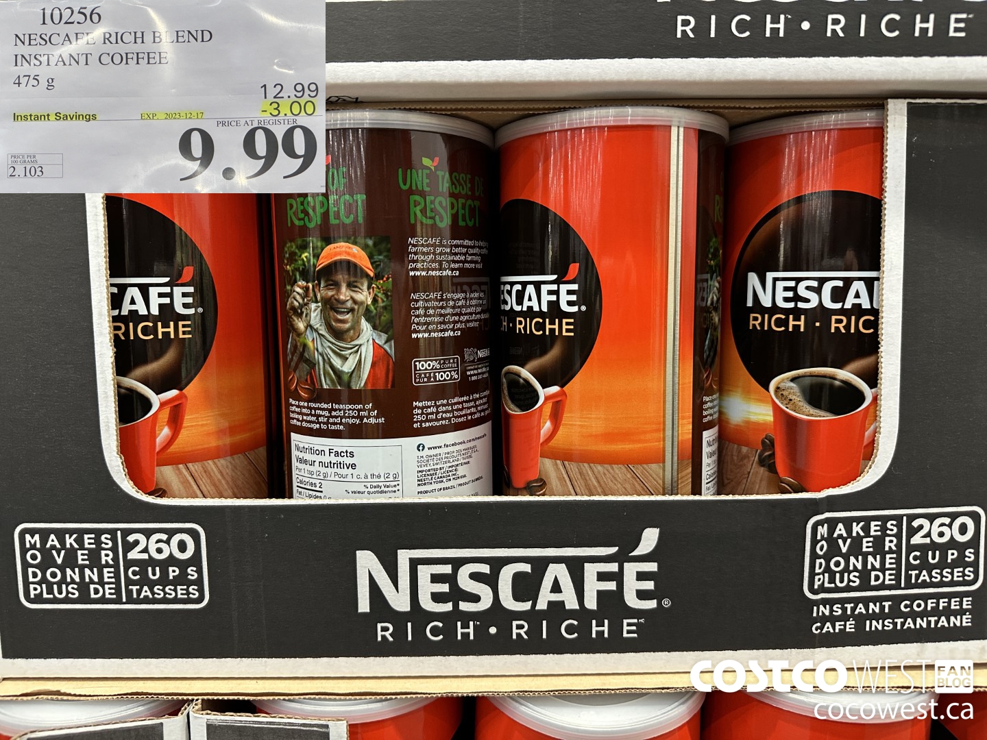 10256 NESCAFE RICH BLEND INSTANT COFFEE 475G ($3.00 INSTANT SAVINGS EXPIRES ON 2023-12-17) $9.99